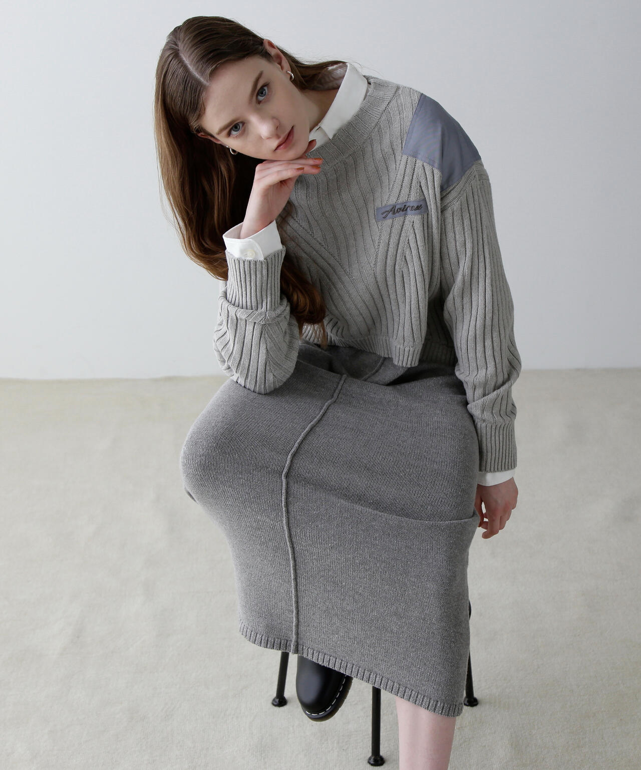 アルベロベロ　ニットワンピース　グレー系 LAYERED LIKE KNIT ONE PIECE/レイヤードライク ニットワンピース