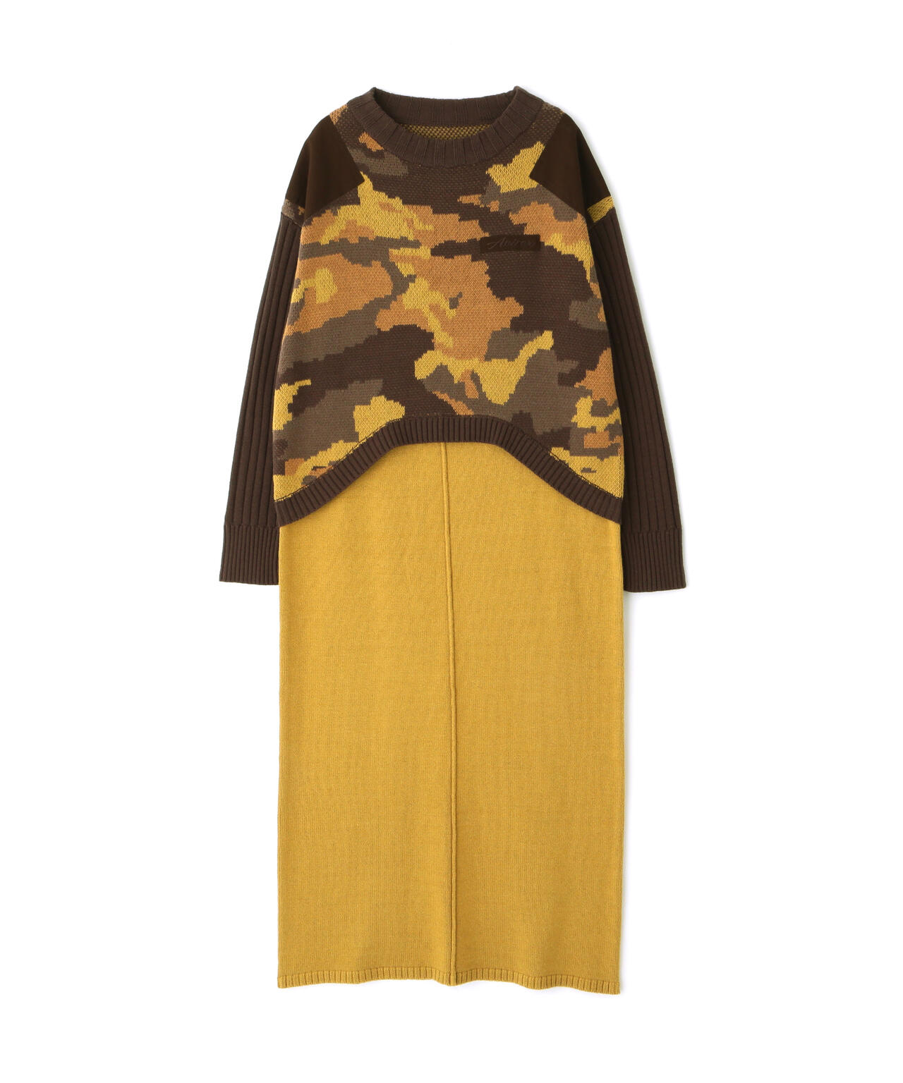 【エースアンドレア】美品♡ニットワンピース モックネック ロゴ 168S カーキ セール】畦モックネックニットワンピース∴（ワンピース）｜URBAN