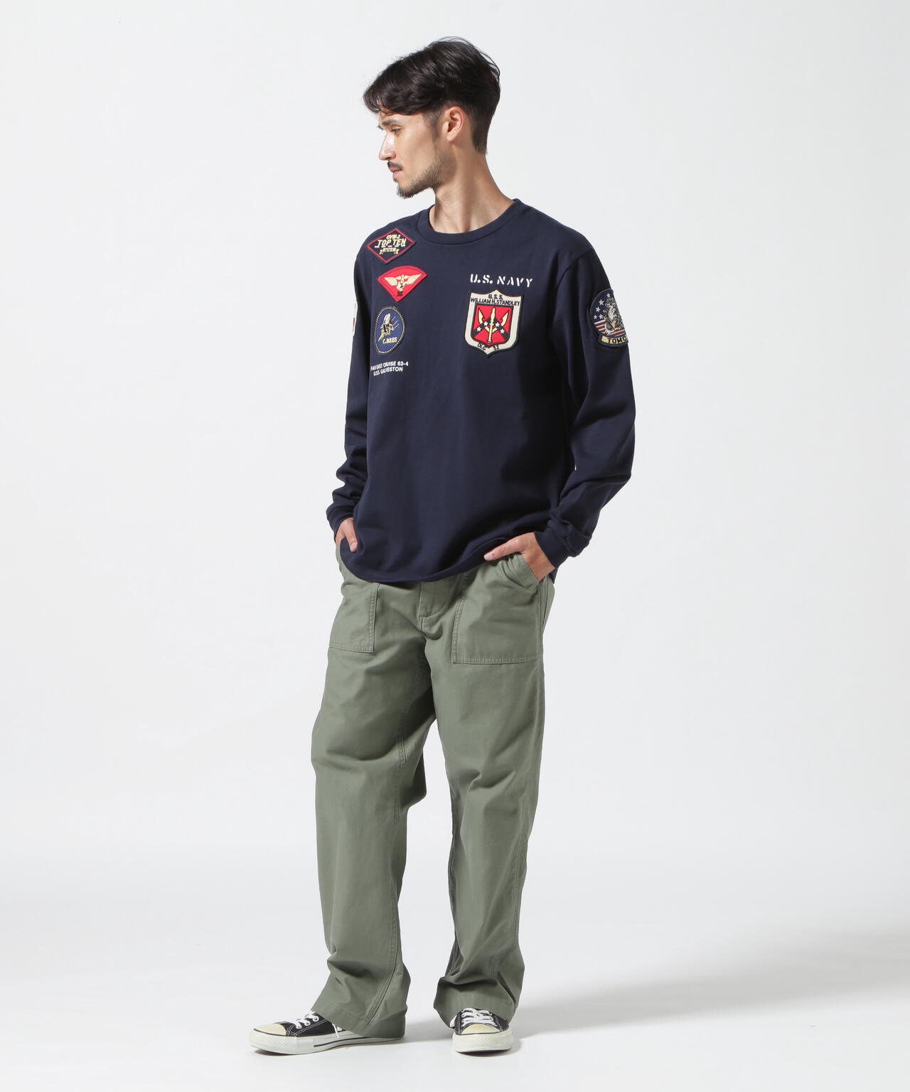 《WEB&DEPOT限定》TOP GUN PATCHED L/S T-SHIRT / トップガン パッチド 長袖 Tシャツ / AVIREX