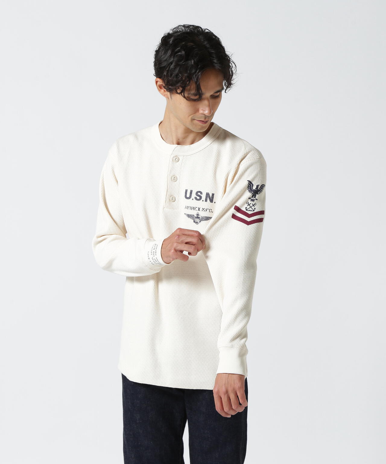 哲 直営店限定》HONEYCOMB WAFFLE HENRY T-SHIRT / ハニカム