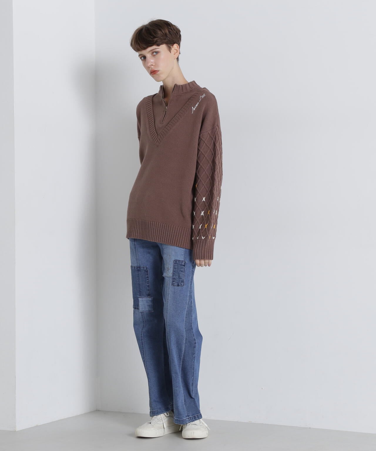 直営店限定》BOTTLE NECK SLEEVE EMBROIDERY TOPS/ボトルネック