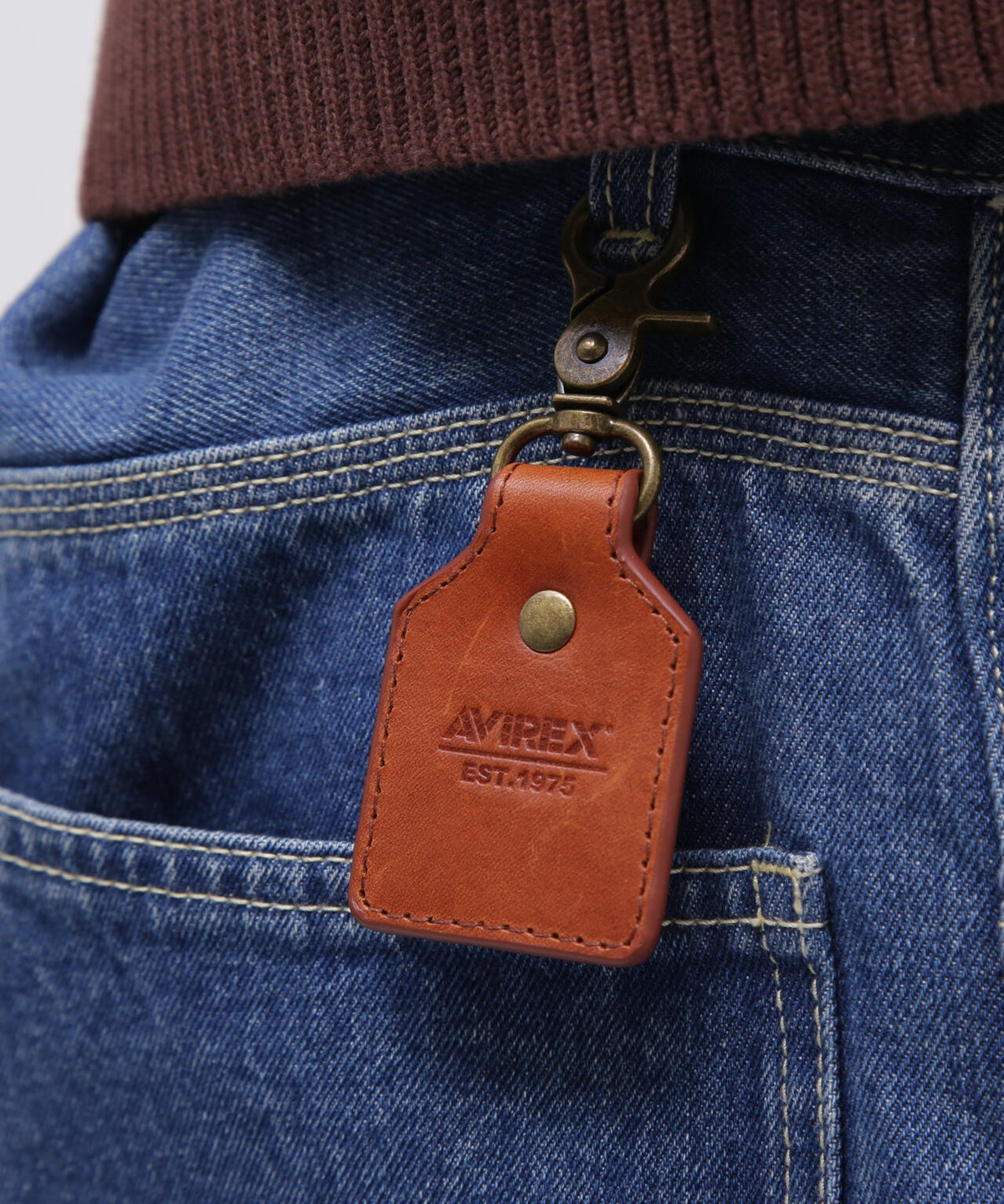 AVIREX KEY HOLDER EMBOSSED LEATHER / アヴィレックス キーホルダー 