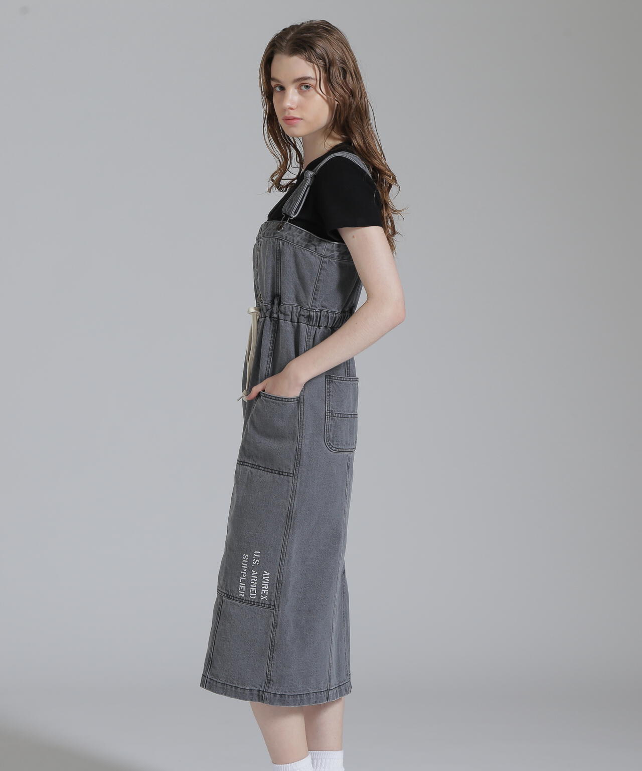 アヴィレックス（AVIREX）/BELT PRINT DENIM JUMPER SKIRT／ベルトプリントデニムジャンパースカート BELT PRINT DENIM JUMPER SKIRT/ベルトプリントデニムジャンパー