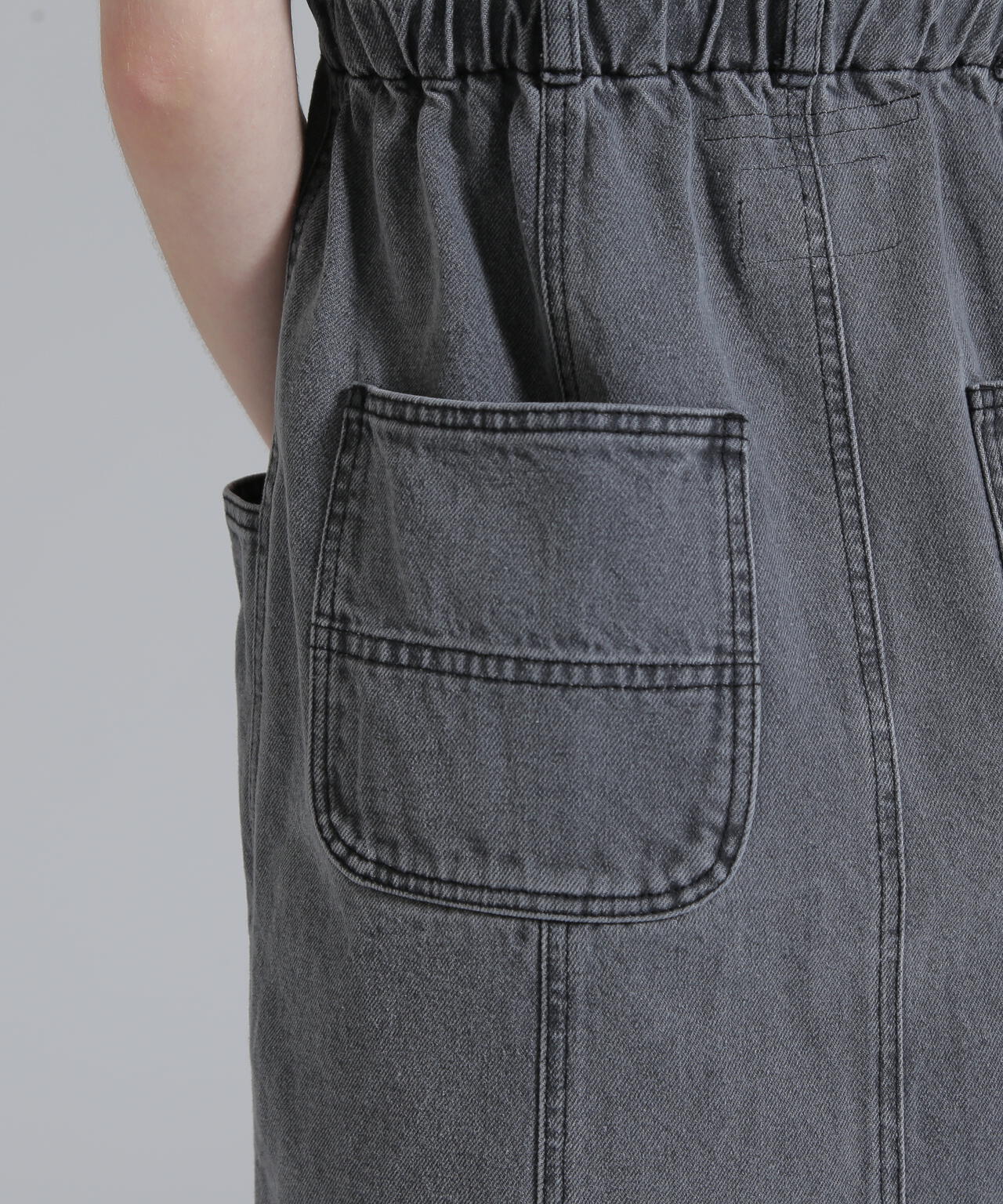 BELT PRINT DENIM JUMPER SKIRT/ベルトプリントデニムジャンパー