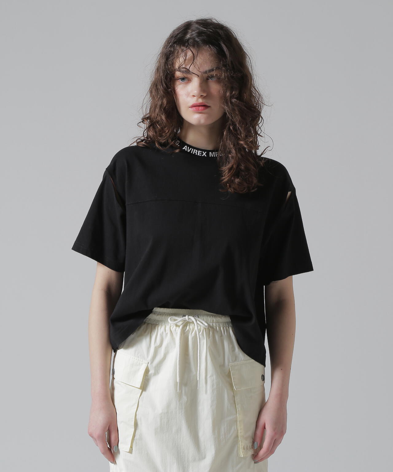 WOMEN'S》OPEN COLLAR PRINT T-SHIRT/オープンカラープリントTシャツ