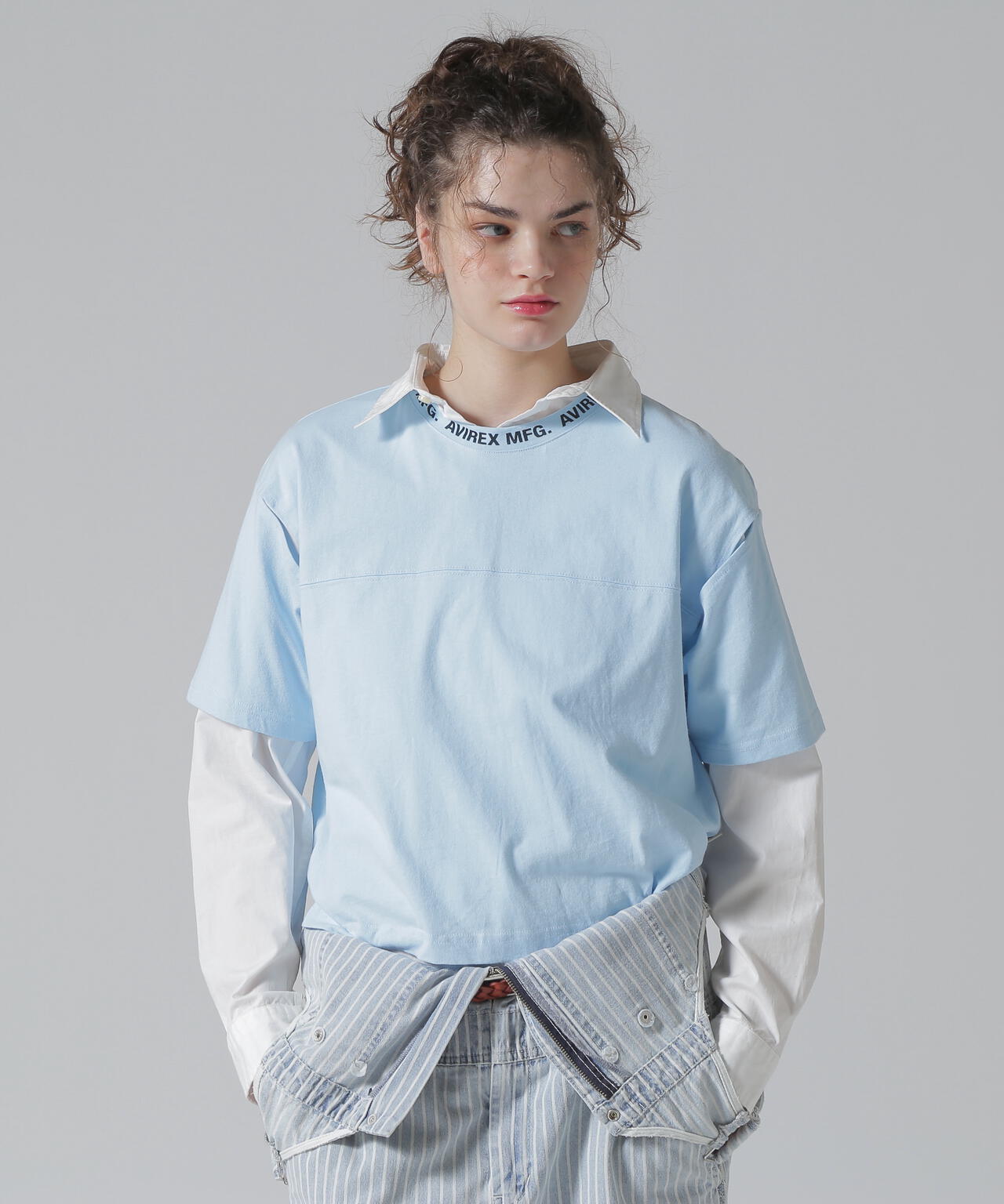 WOMEN'S》OPEN COLLAR PRINT T-SHIRT/オープンカラープリントTシャツ