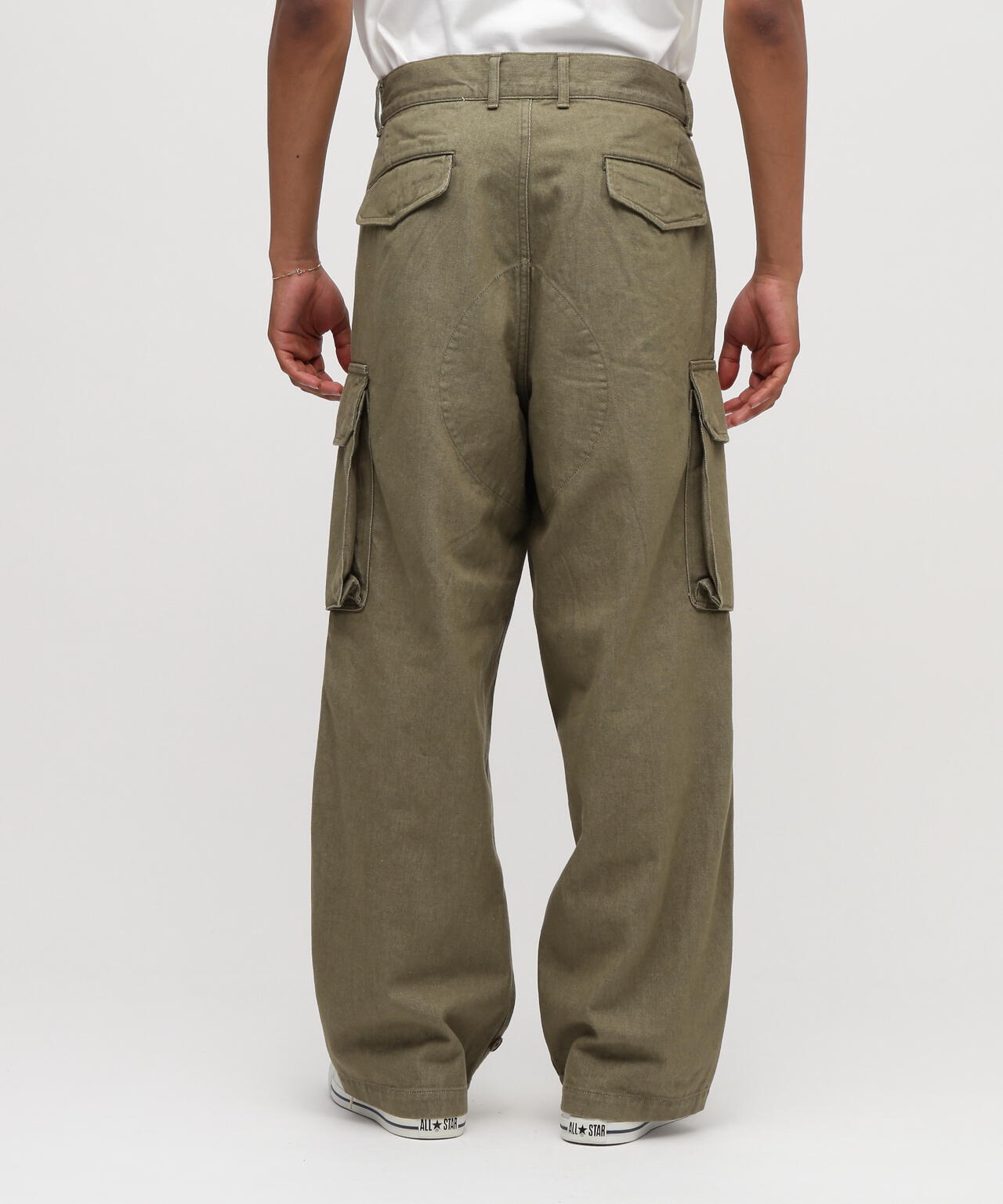 TFQP by HANDROOM》GREEN SELVEDGE MILITARY DENIM CARGO TROUSERS M