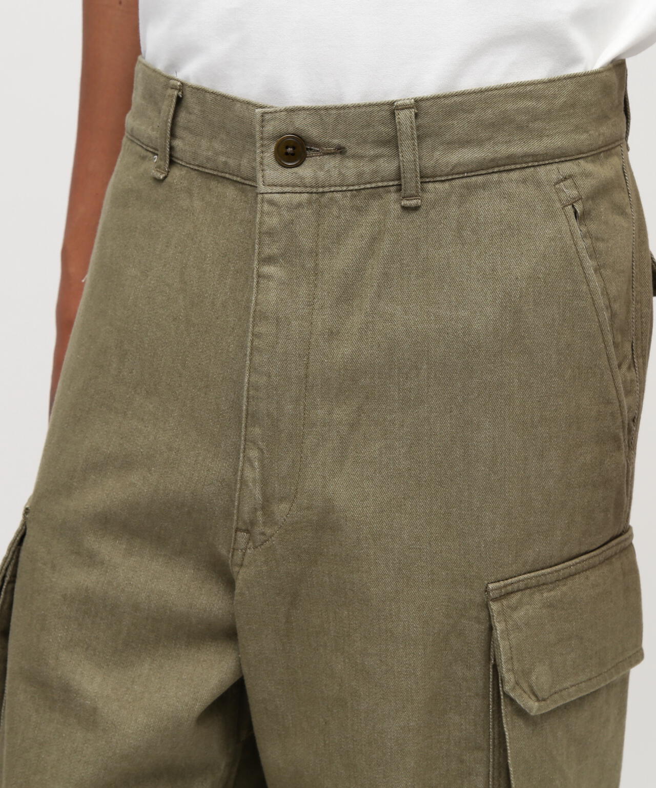TFQP by HANDROOM》GREEN SELVEDGE MILITARY DENIM CARGO TROUSERS M