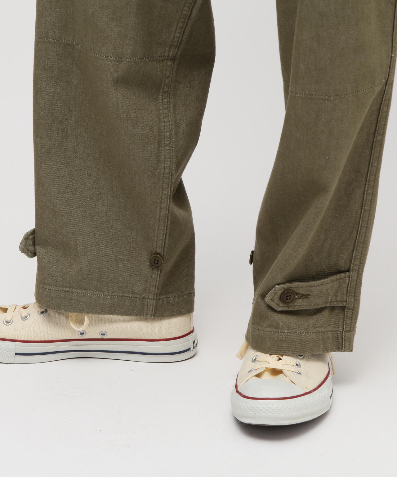 TFQP by HANDROOM》GREEN SELVEDGE MILITARY DENIM CARGO TROUSERS M