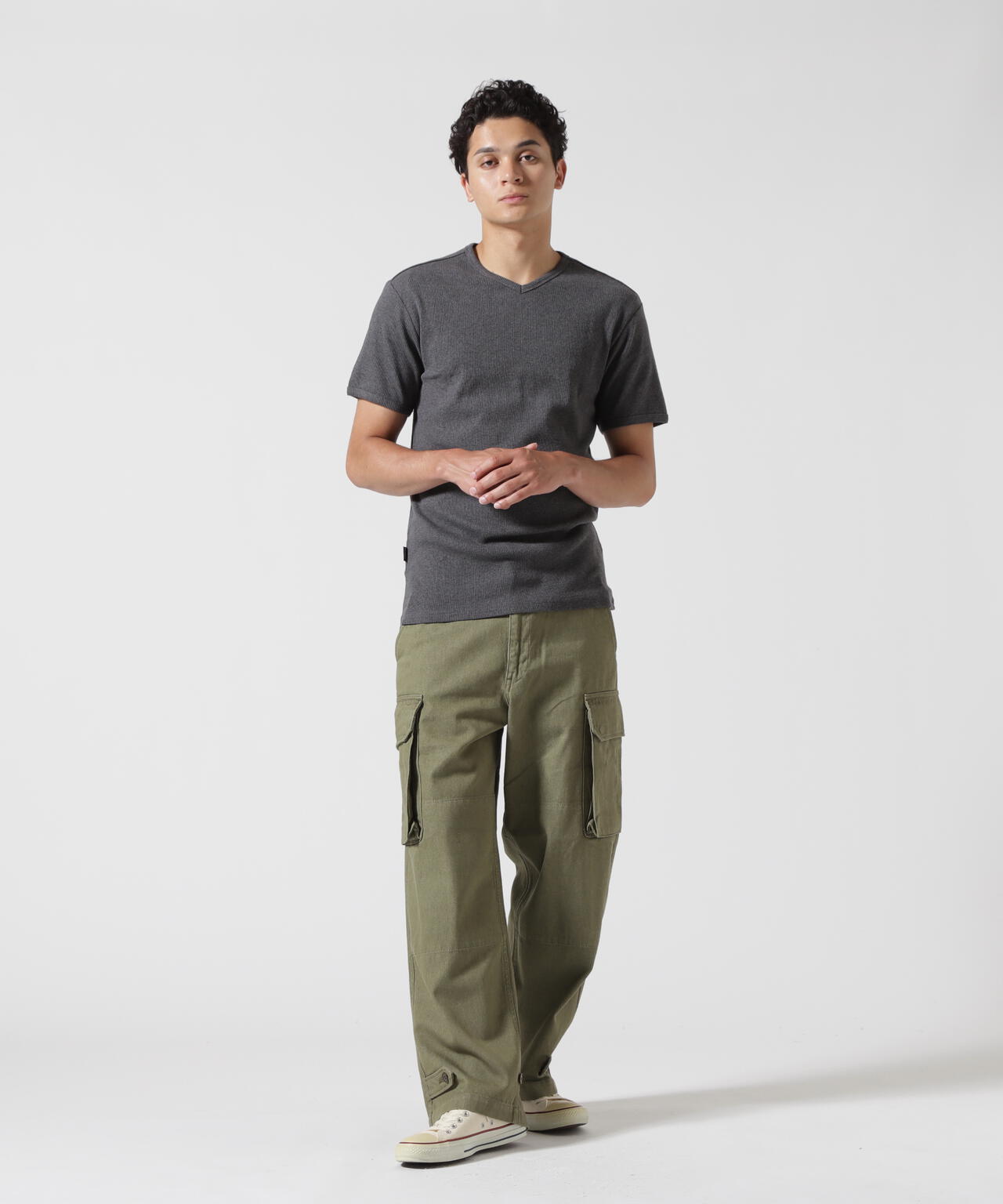 TFQP by HANDROOM》GREEN SELVEDGE MILITARY DENIM CARGO TROUSERS M