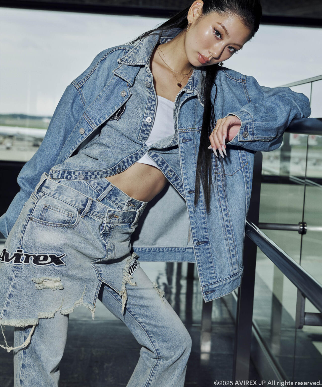 《AVIREX×MOUSSY》TWIN SLIM FLARE DENIM PANTS