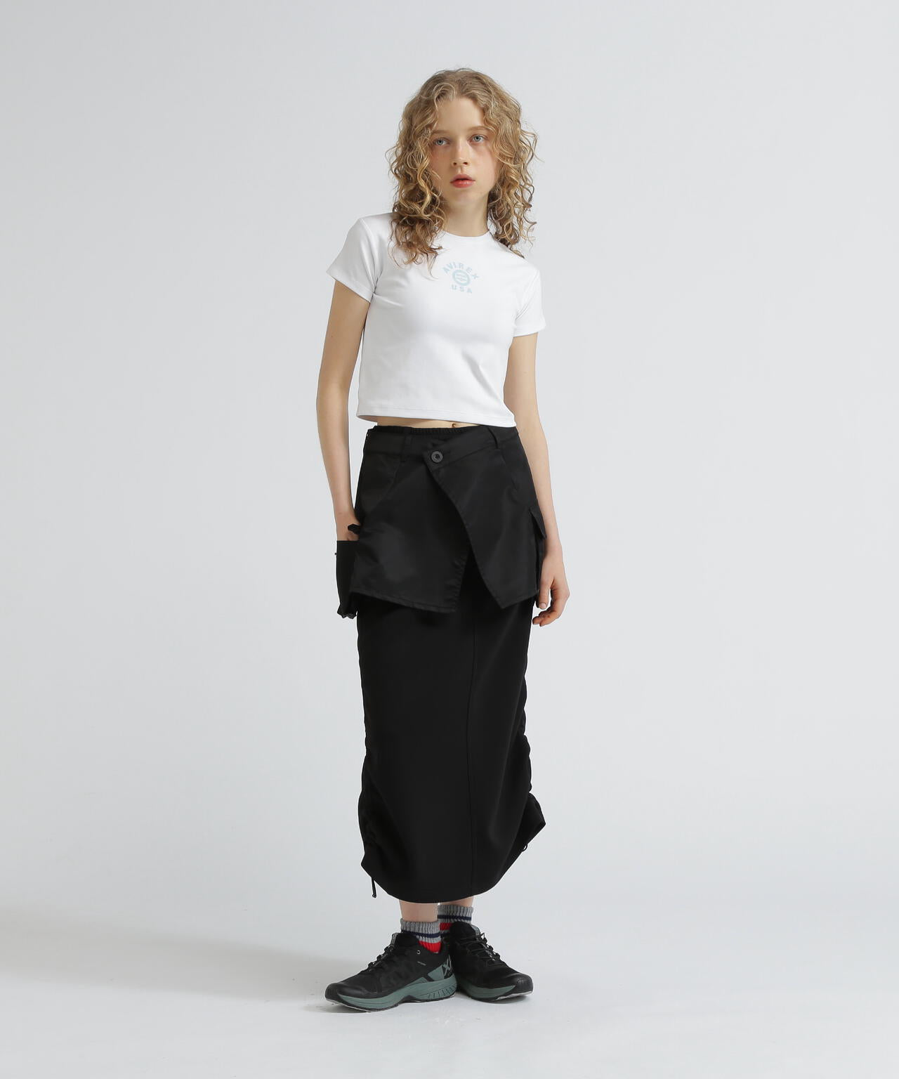 NYLON×DOUBLE KNIT LAYERED SKIRT/ナイロン×ダブルニットレイヤード NYLON×DOUBLE KNIT LAYERED SKIRT/ナイロン×ダブルニットレイヤード