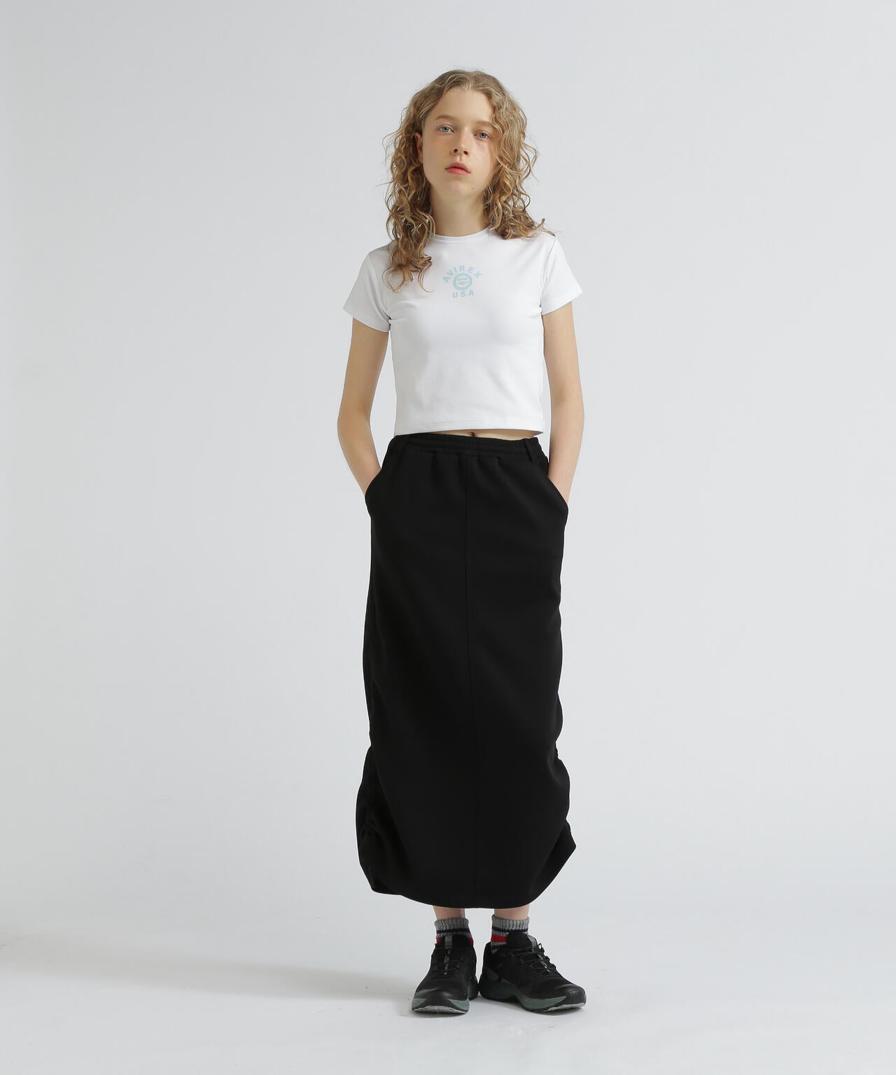 NYLON×DOUBLE KNIT LAYERED SKIRT/ナイロン×ダブルニットレイヤード