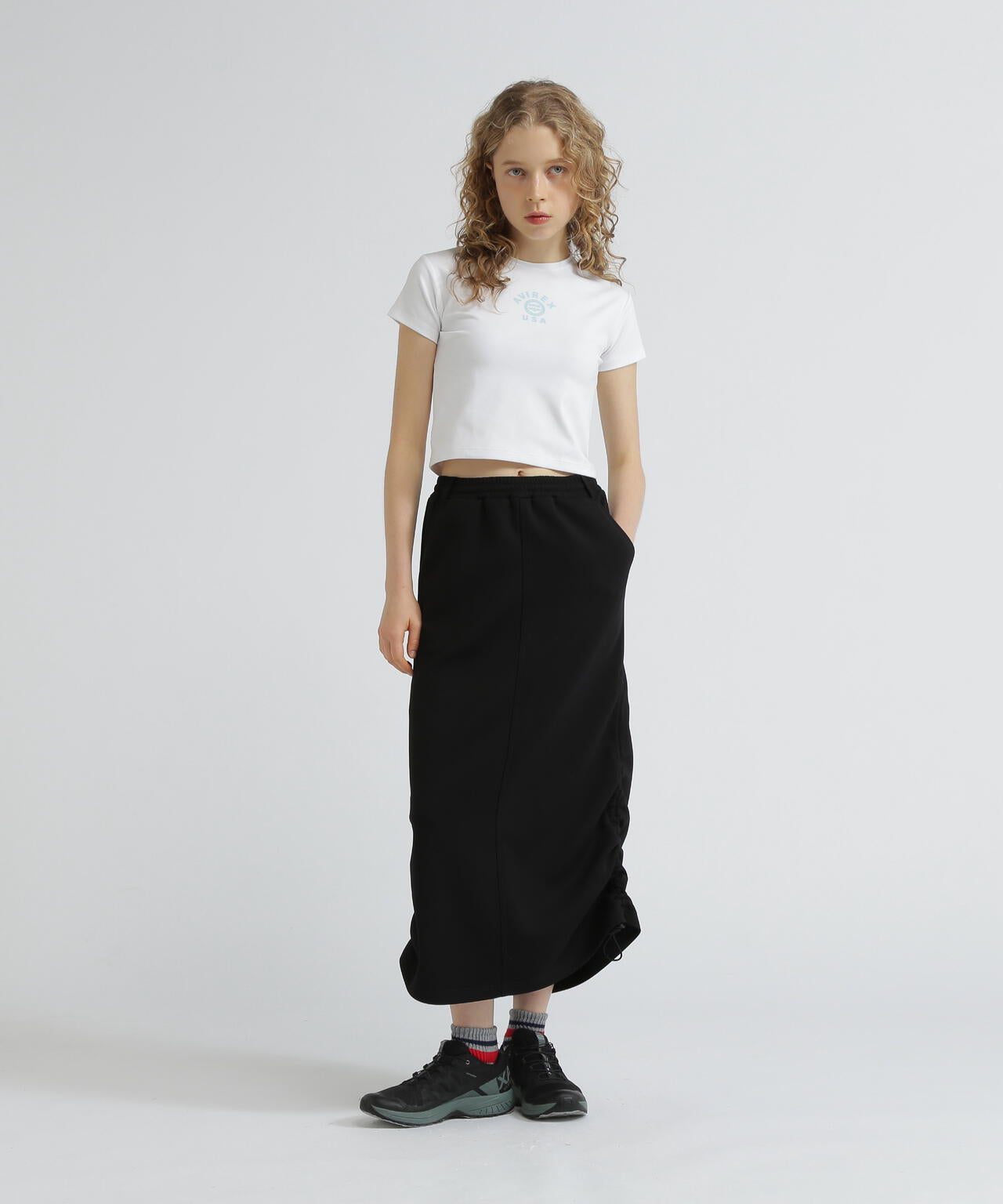 NYLON×DOUBLE KNIT LAYERED SKIRT/ナイロン×ダブルニットレイヤード