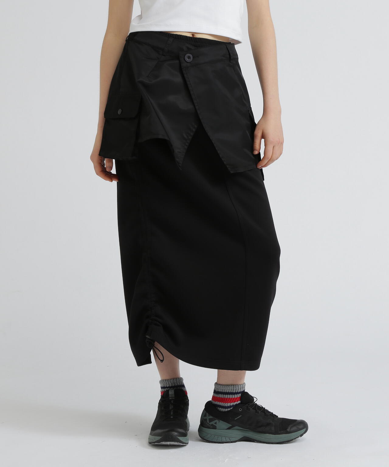 NYLON×DOUBLE KNIT LAYERED SKIRT/ナイロン×ダブルニットレイヤード