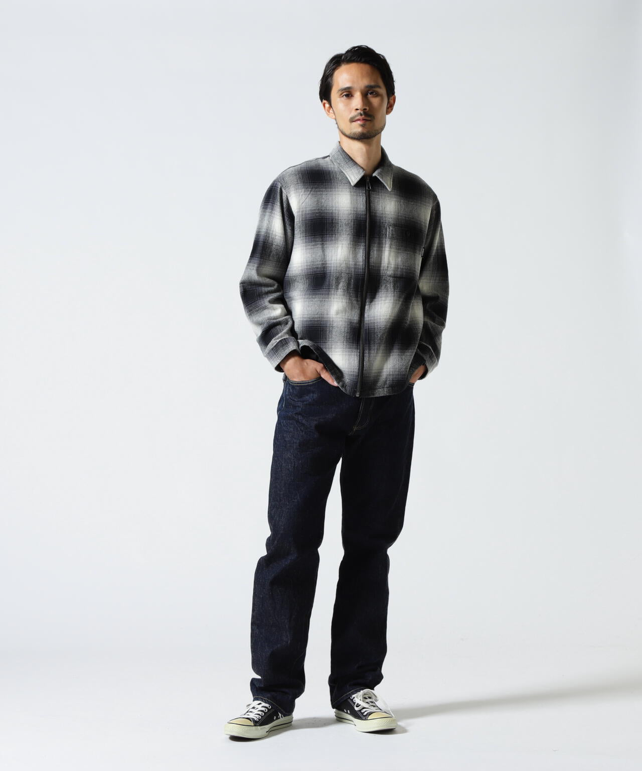 OMBRE CHECK ZIP UP SHIRT