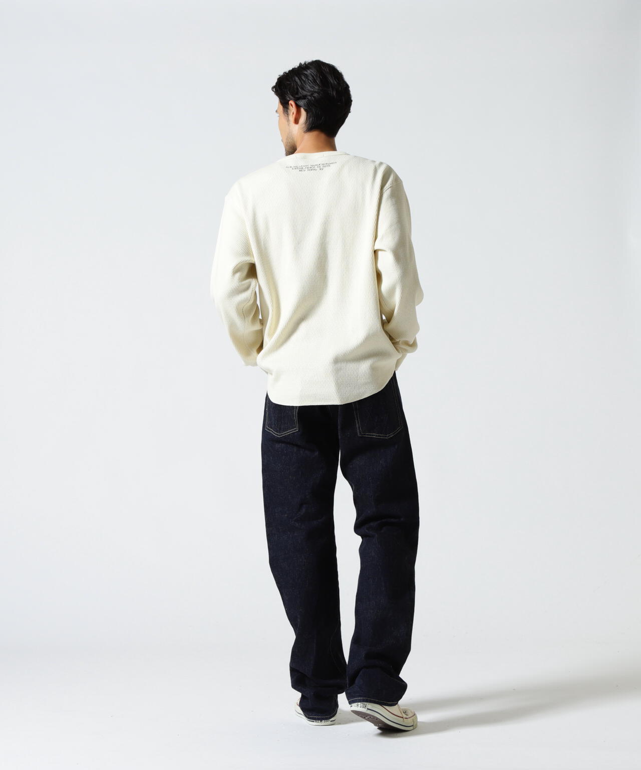 HONEYCOMB WAFFLE L/S HENLEY NECK T-SHIRT