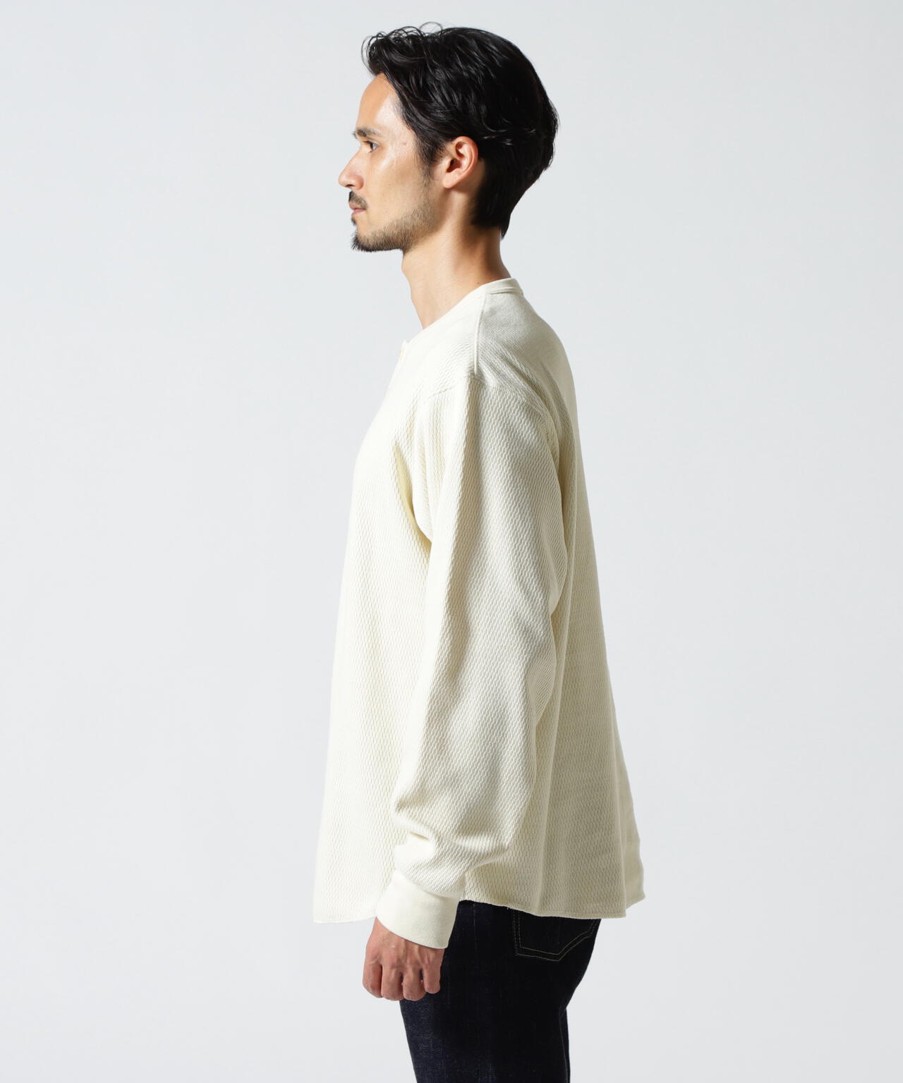HONEYCOMB WAFFLE L/S HENLEY NECK T-SHIRT