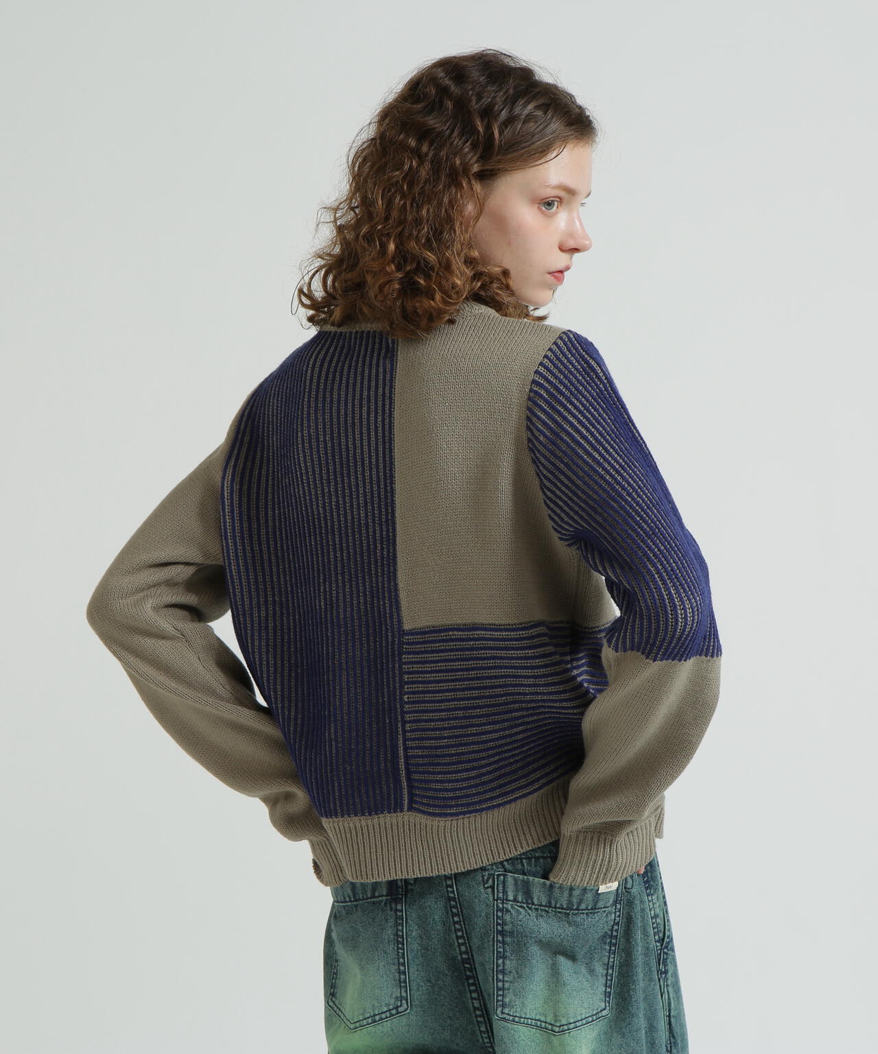 《直営店限定》MELANGE SWITCHING KINT PULLOVER/メランジニット