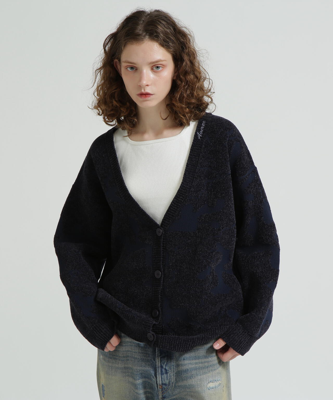 AVIREXカーディガン 厚手 直営店限定》BOUCLE CAMO KINT CARDIGAN | AVIREX（アヴィレックス