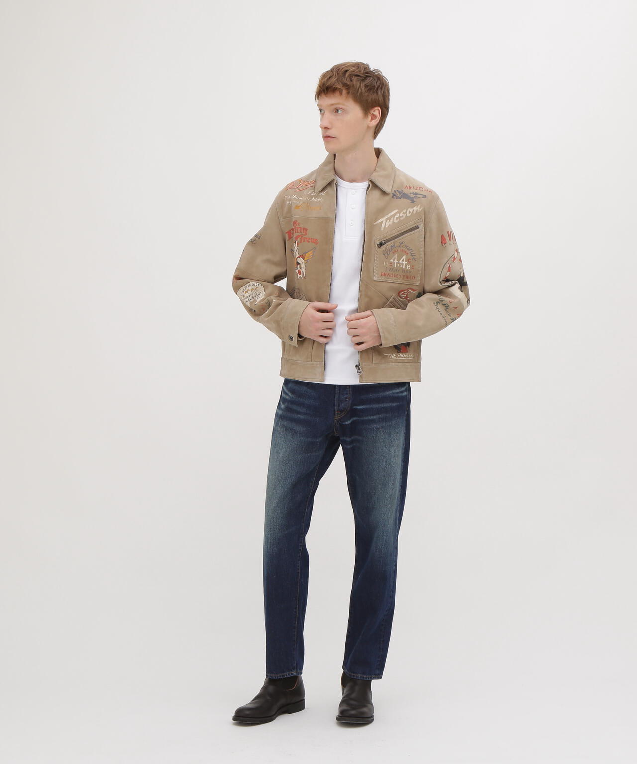 《RESTORE COLLECTION》SHEEP SUEDE TRACK JACKET ”HISTORY GRAPHIC”