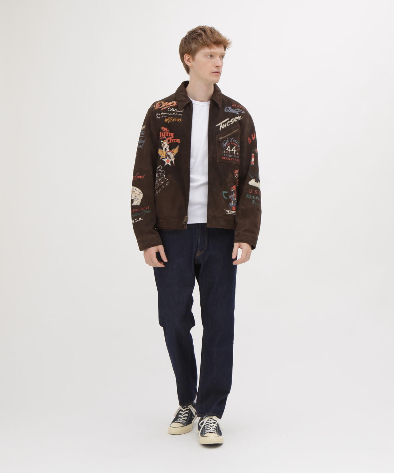 RESTORE COLLECTION》SHEEP SUEDE TRACK JACKET ”HISTORY GRAPHIC