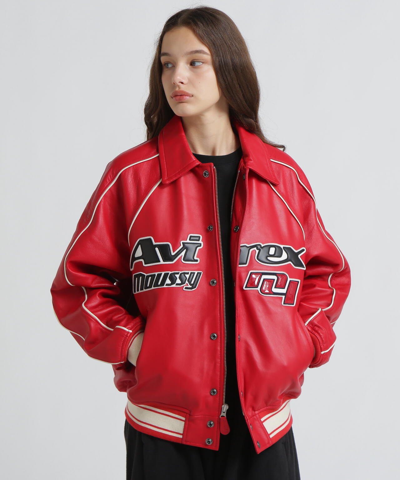《AVIREX×MOUSSY》LEATHER VARSITY JACKET