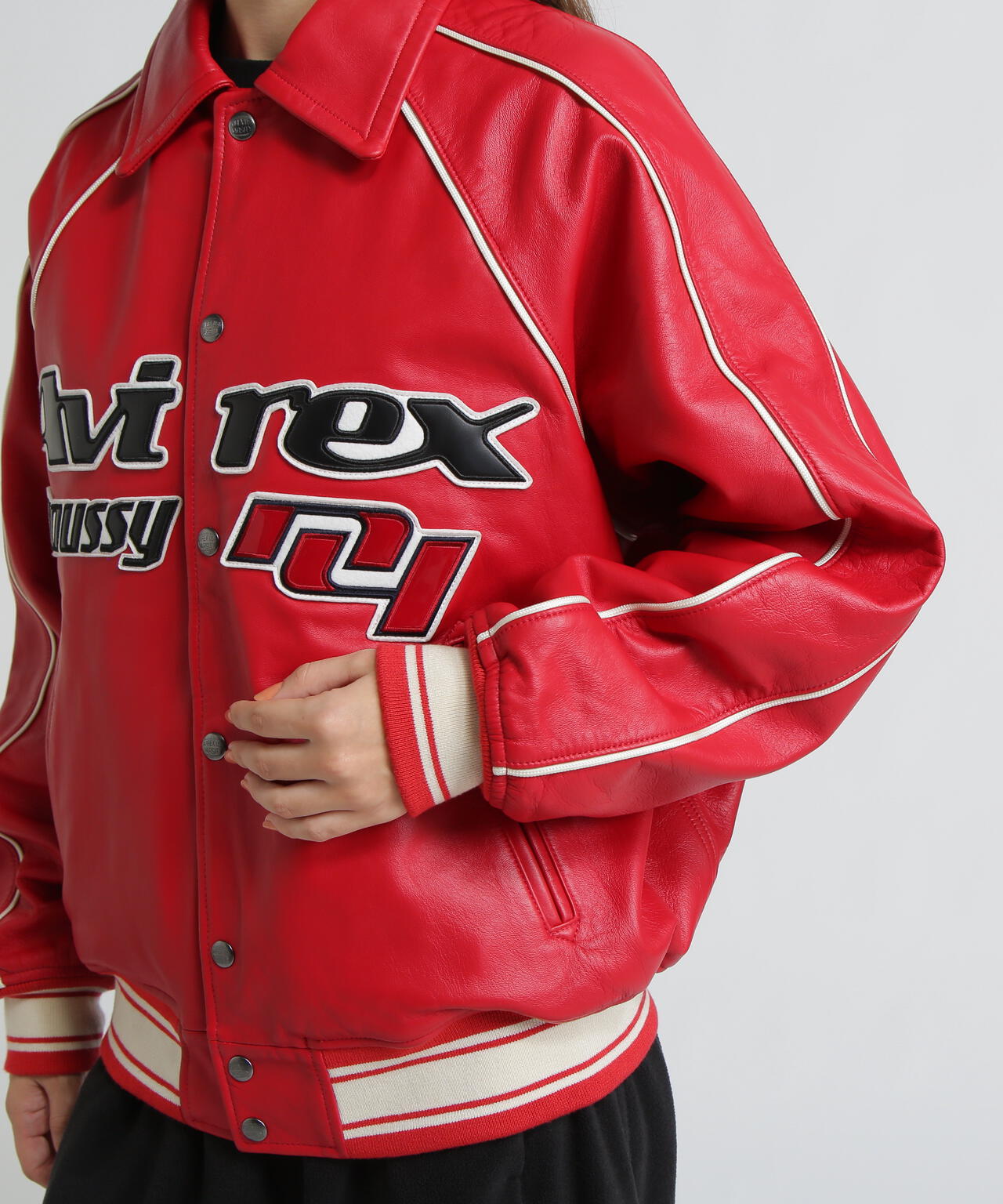 《AVIREX×MOUSSY》LEATHER VARSITY JACKET