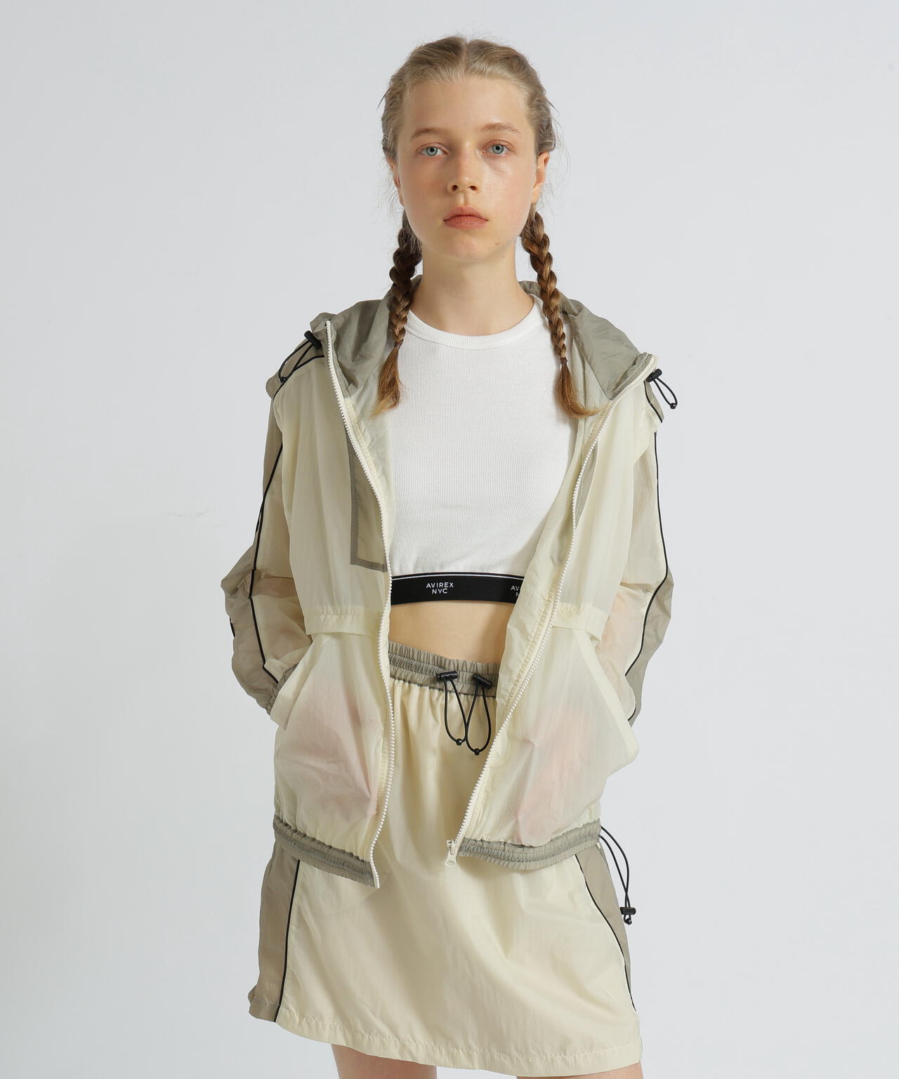 ジャケット・アウター aere sheer jacket beige WOMAN》SHEER COLOR SCHEME HOODIE JACKET/シアーカラースキーム