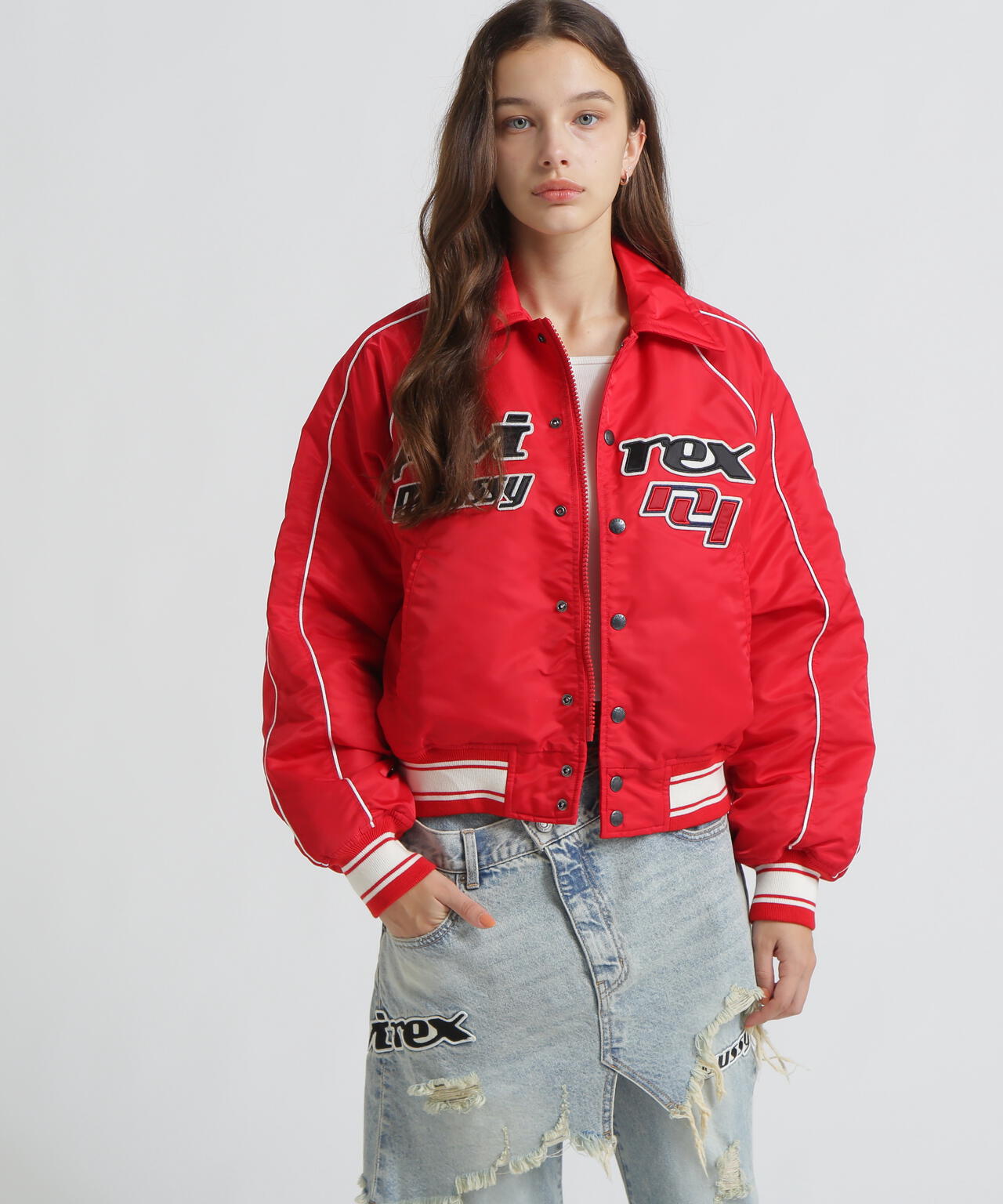 【値下げ不可・レア】AVIREX ナイロンジャケット ブルゾン【XL・レッド】 AVIREX×MOUSSY》NYLON VARSITY JACKET | AVIREX（アヴィレックス