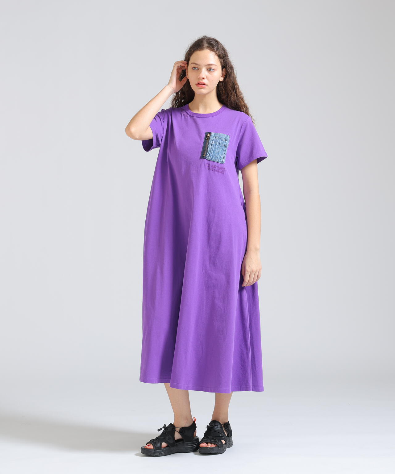 DENIM POCKET FLARE ONEPICE/デニム ポケット フレア ワンピース