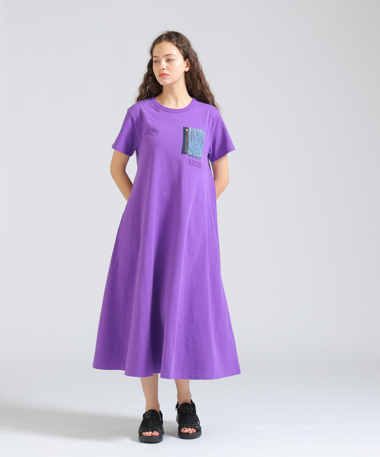 DENIM POCKET FLARE ONEPICE/デニム ポケット フレア ワンピース