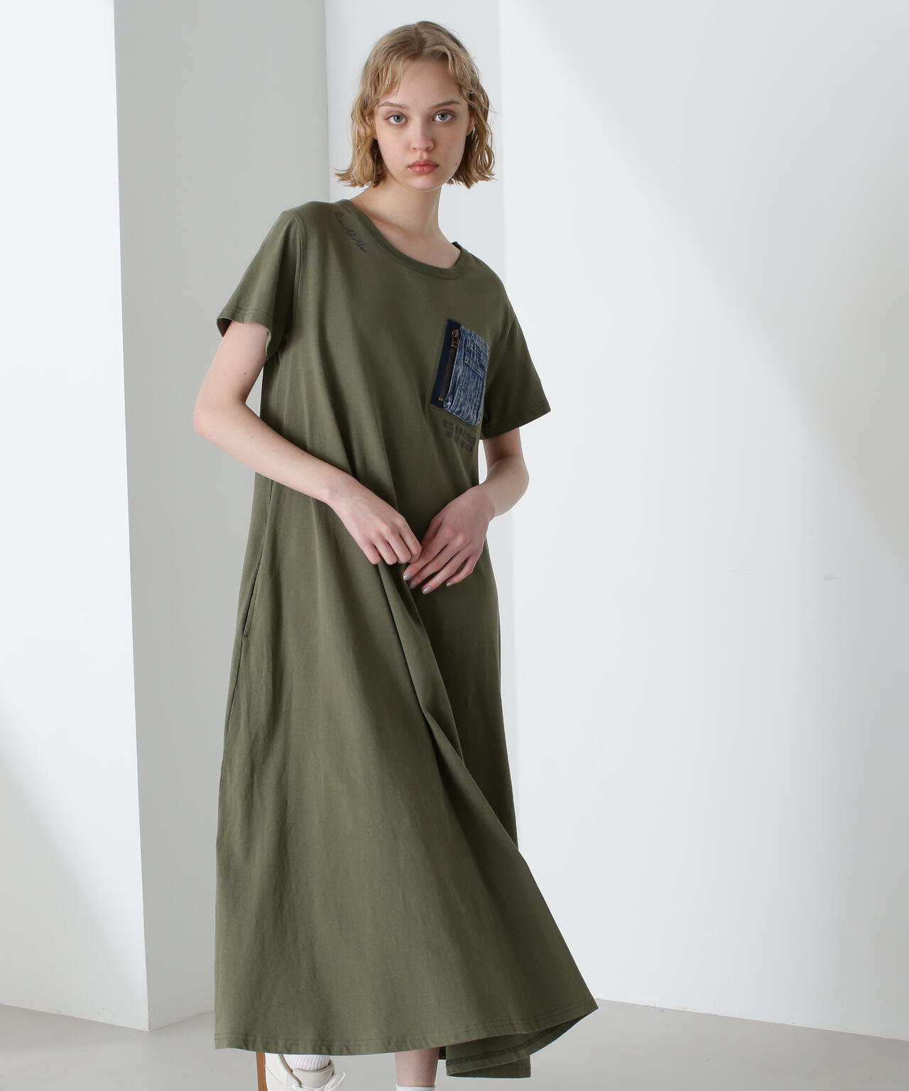 DENIM POCKET FLARE ONEPICE/デニム ポケット フレア ワンピース