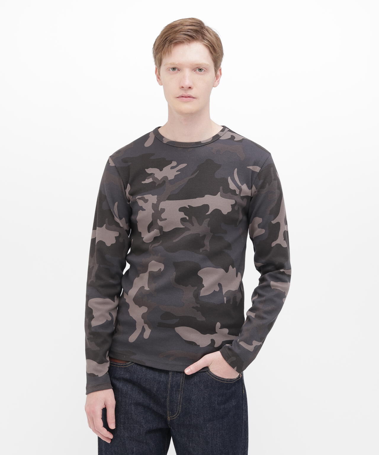 DAILY/デイリー》 RIB LONG SLEEVE CREW NECK T-SHIRT ”CAMOUFLAGE