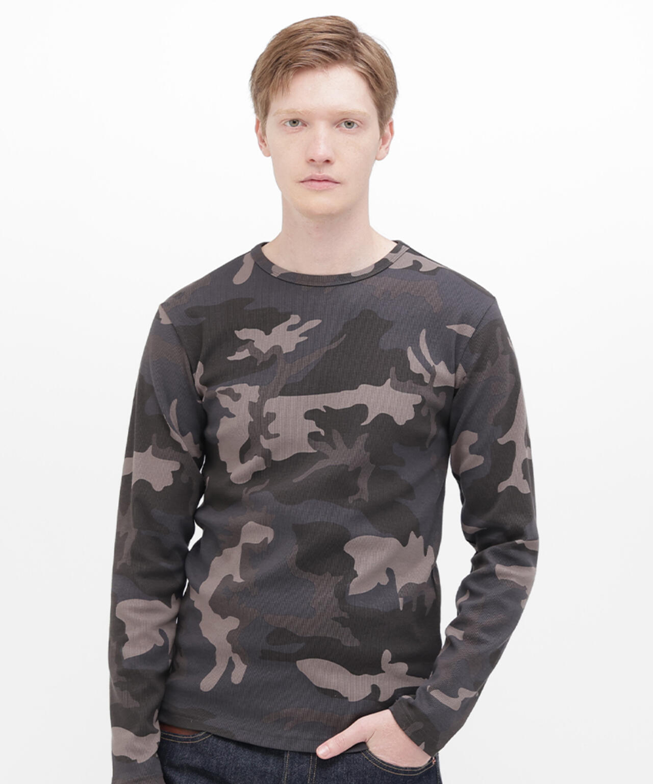 DAILY/デイリー》 RIB LONG SLEEVE CREW NECK T-SHIRT ”CAMOUFLAGE
