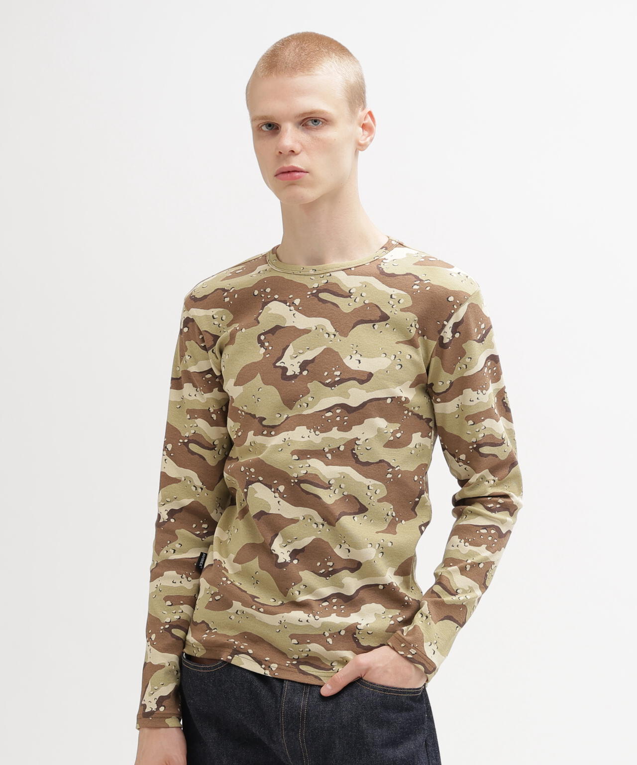 DAILY/デイリー》 RIB LONG SLEEVE CREW NECK T-SHIRT ”CAMOUFLAGE