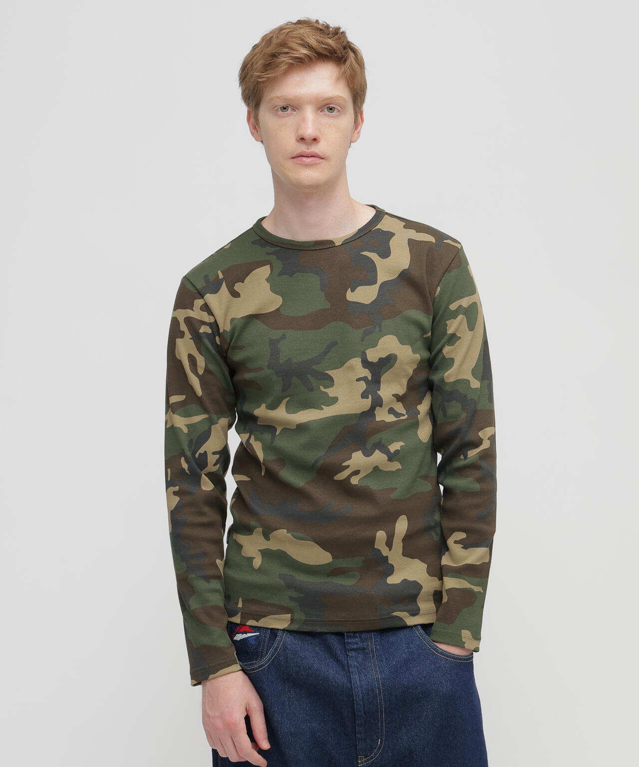DAILY/デイリー》 RIB LONG SLEEVE CREW NECK T-SHIRT ”CAMOUFLAGE