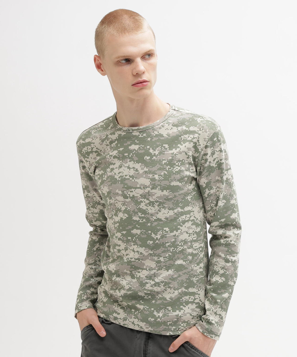 《DAILY/デイリー》 RIB LONG SLEEVE CREW NECK T-SHIRT ”CAMOUFLAGE”