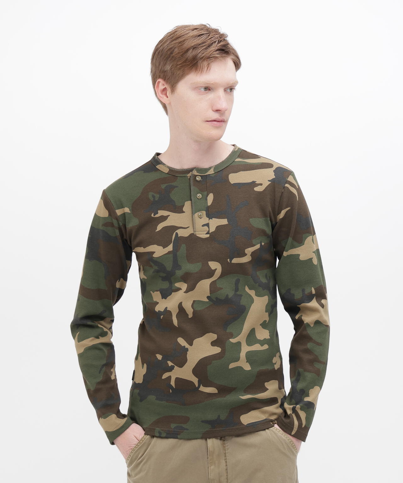 DAILY/デイリー》RIB LONG SLEEVE HENLEY NECK T-SHIRT ”CAMOUFLAGE