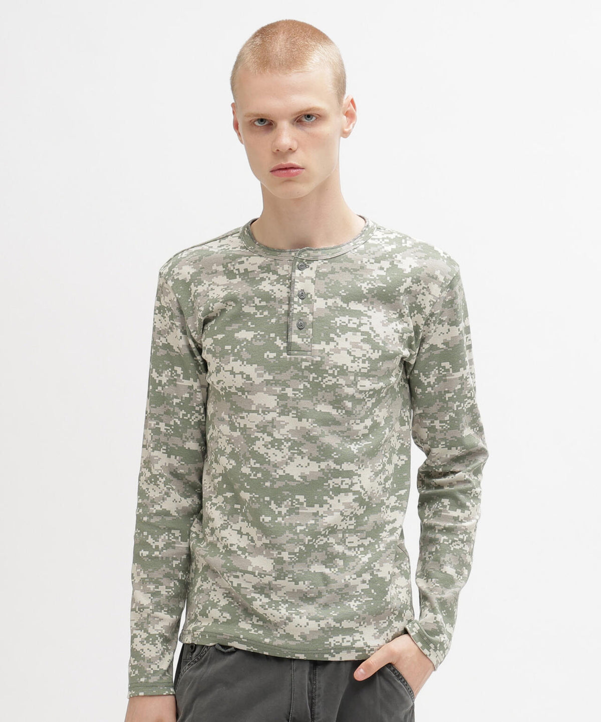 《DAILY/デイリー》RIB LONG SLEEVE HENLEY NECK T-SHIRT ”CAMOUFLAGE”