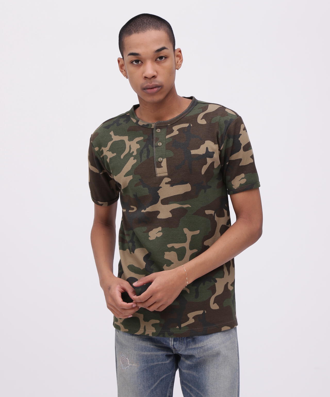 DAILY/デイリー》RIB S/S HENLEY NECK T-SHIRT ”CAMOUFLAGE” | AVIREX