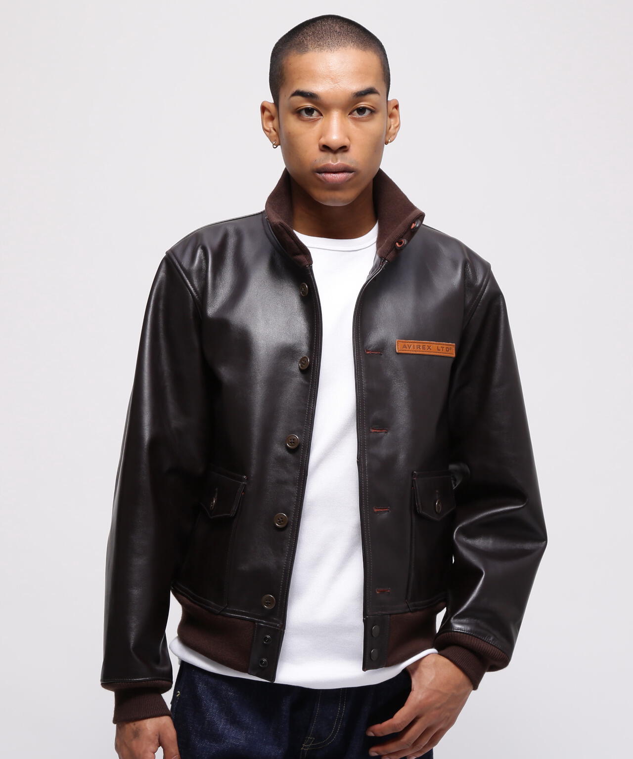 AVIREX ブラウンレザージャケット アヴィレックス AVIREX 《WEB&DEPOT限定》LEATHER HOODIE/レザーフード