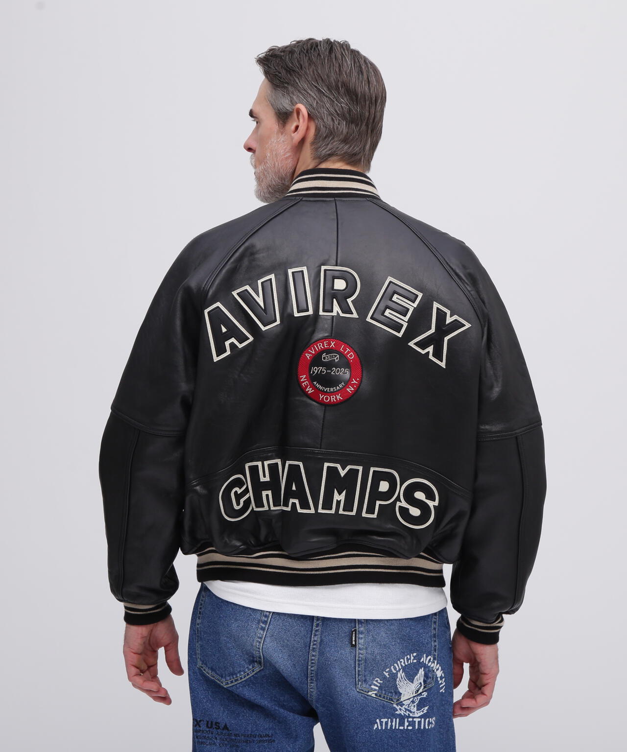 AVIREX ビンテージ バックロゴ バーシティージャケット 黒 M 50th Anniversary》VARSITY JACKET / バーシティ ジャケット