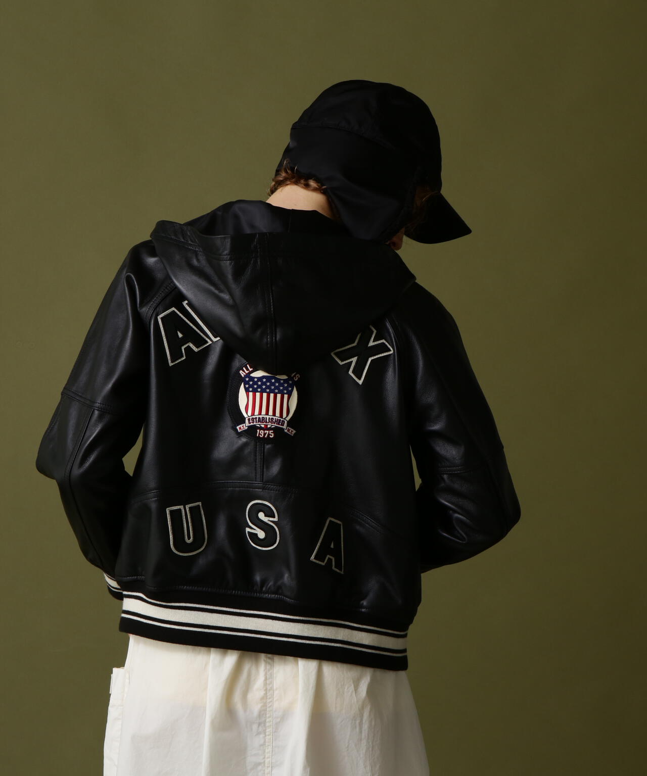 【AVIREX】美品⭐︎ブラックレザージャケット レディース WOMAN》SIGNATURE HOODED LEATHER | AVIREX（アヴィレックス