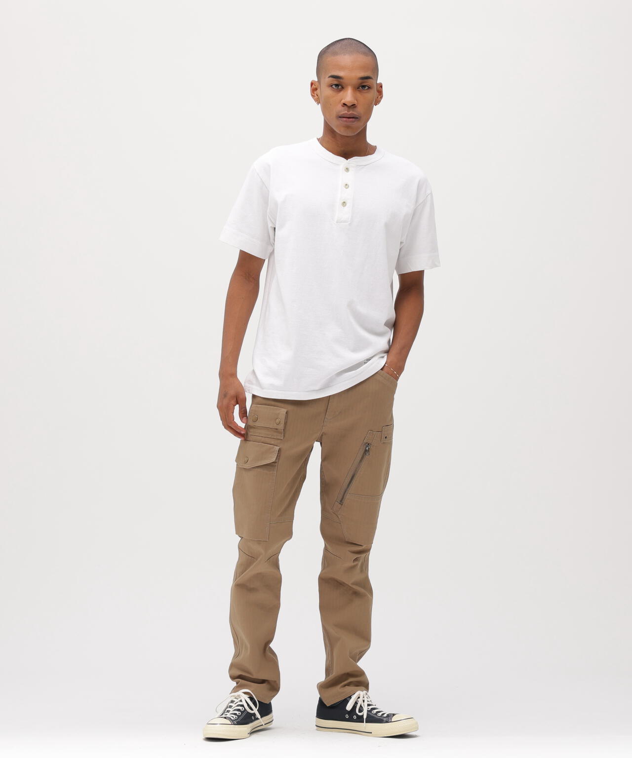 STRETCH HERRINGBONE CARGO PANTS