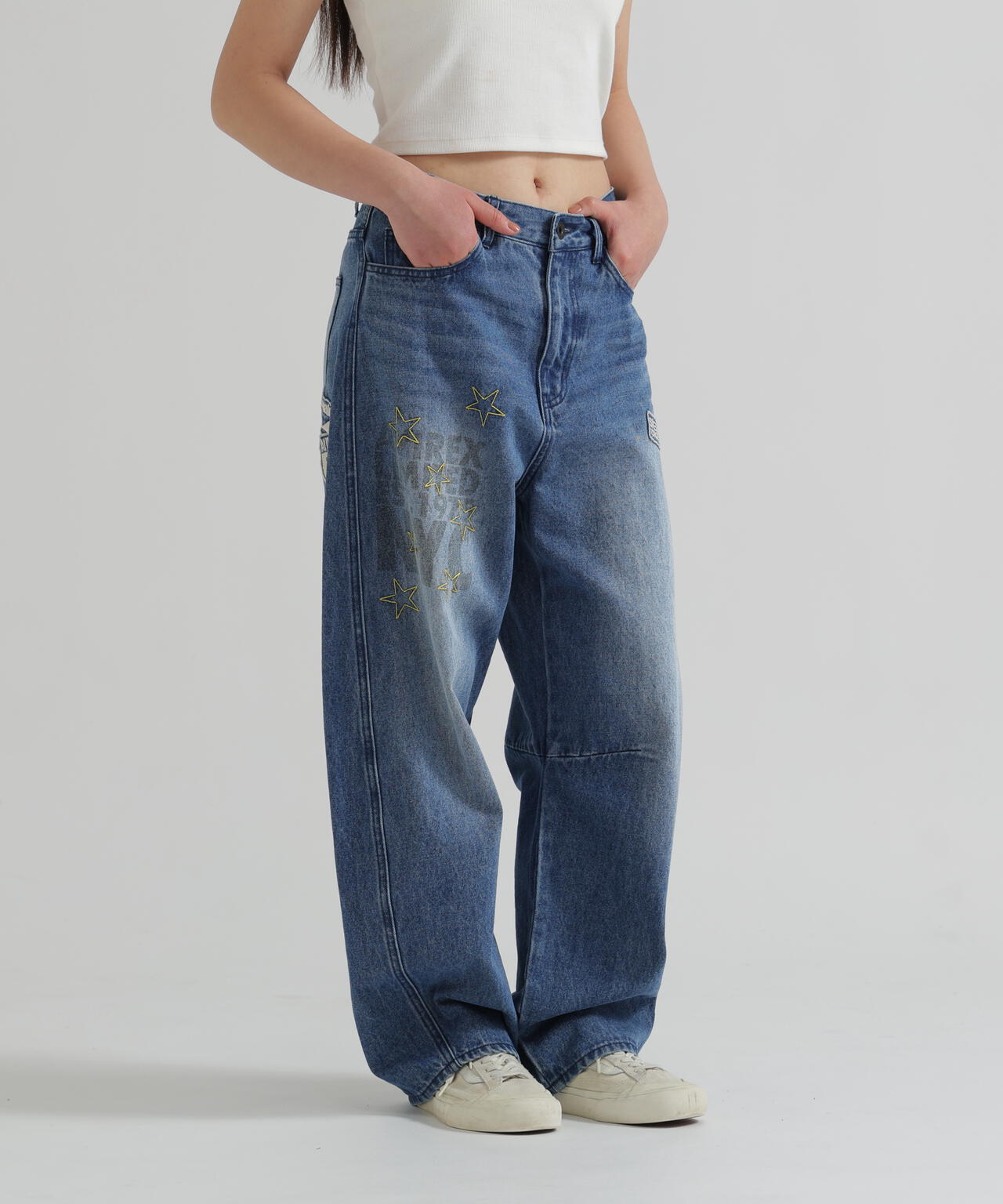 WAPPEN BARREL LEG DENIM PANTS