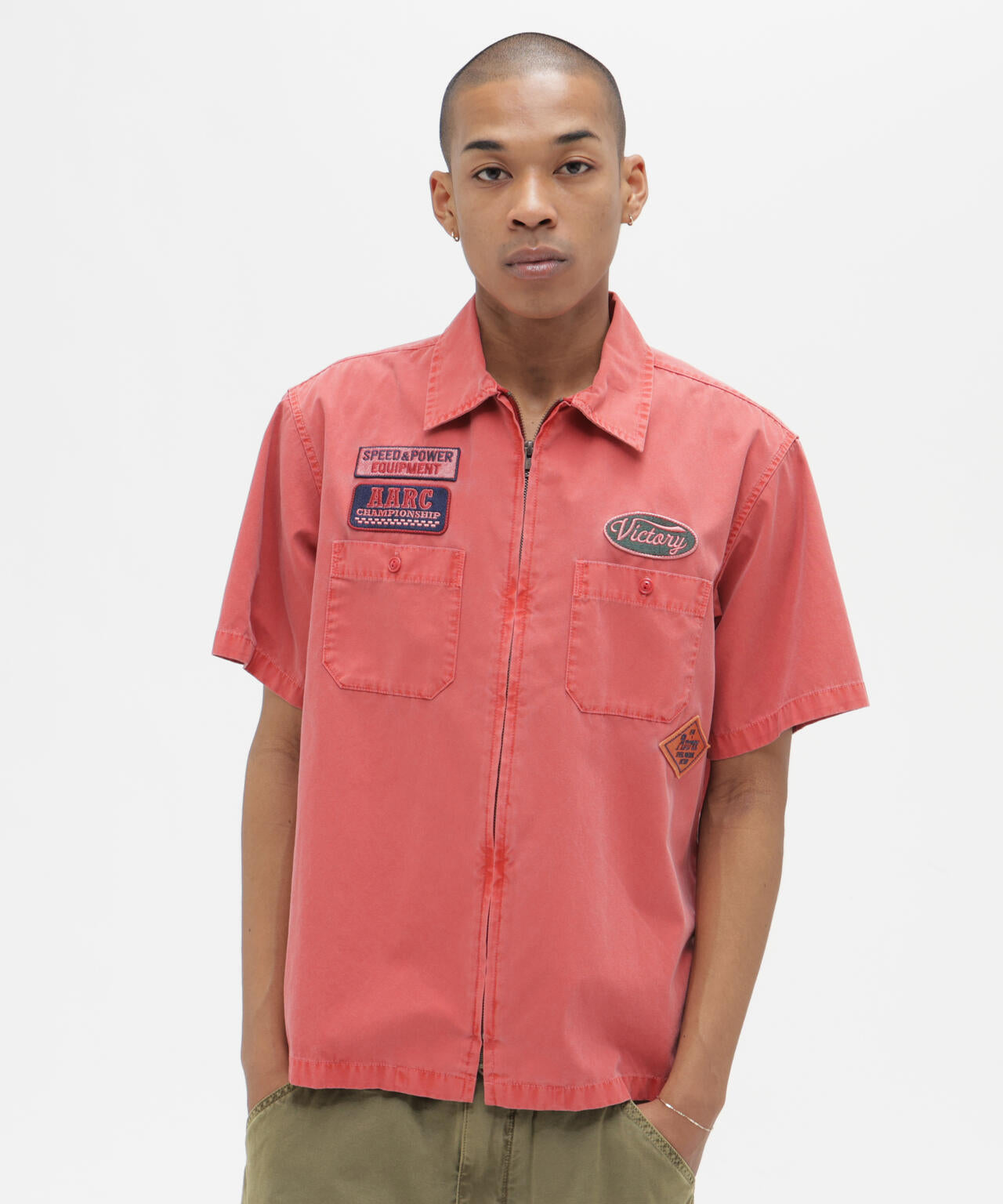 《A.A.R.C》FADED PATCHED S/S ZIP WORK SHIRT