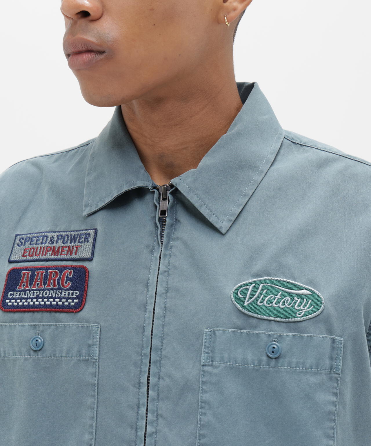 《A.A.R.C》FADED PATCHED S/S ZIP WORK SHIRT
