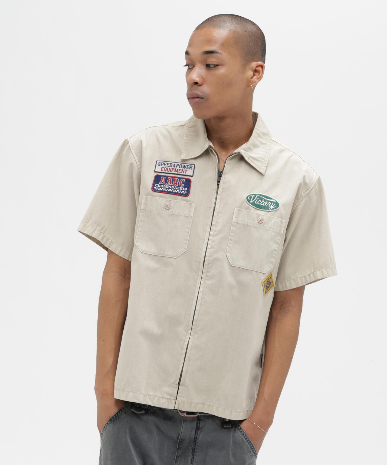 《A.A.R.C》FADED PATCHED S/S ZIP WORK SHIRT
