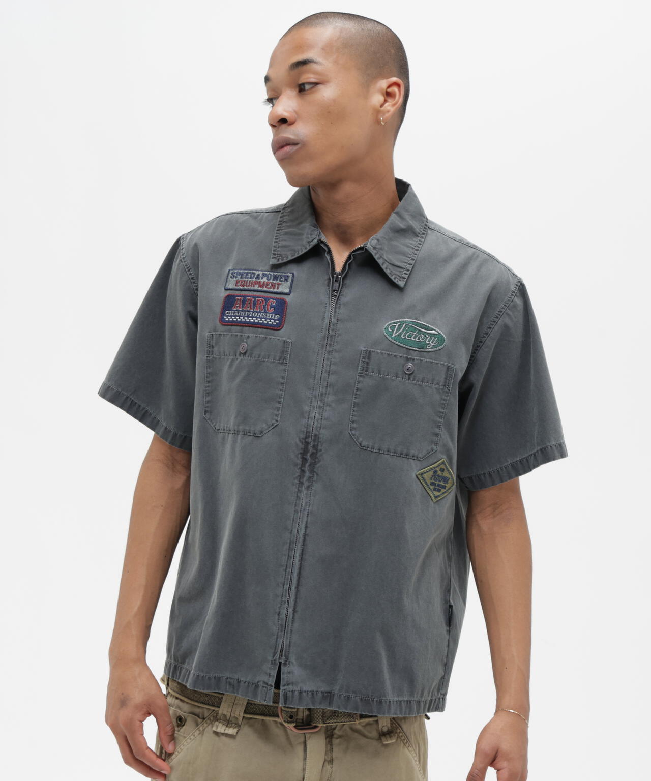 《A.A.R.C》FADED PATCHED S/S ZIP WORK SHIRT